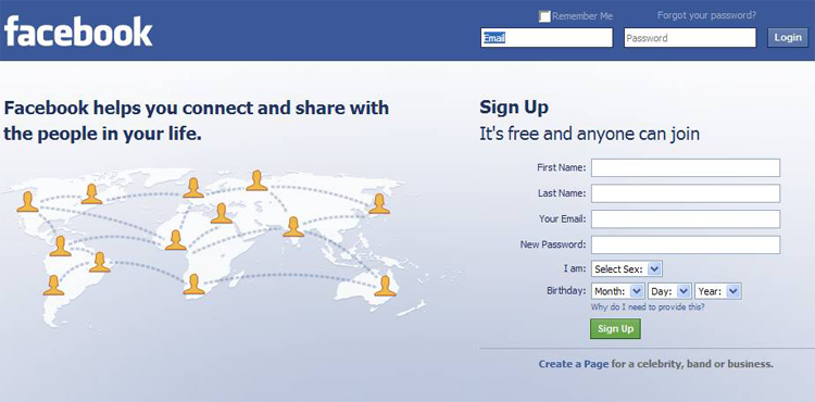 Facebook login page