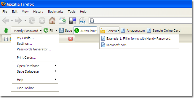 Handy Password Mozilla Firefox toolbar