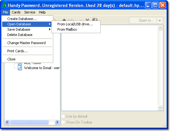 Opening password database