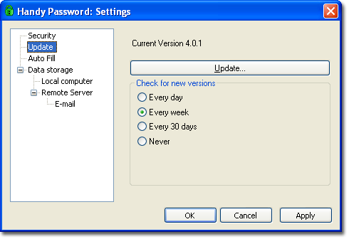 Handy Password update settings