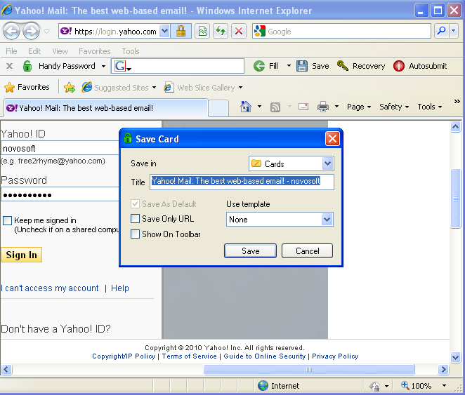 Save Yahoo login and login to Yahoo automatically with a password manager
