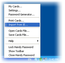 Import IE passwords from tray